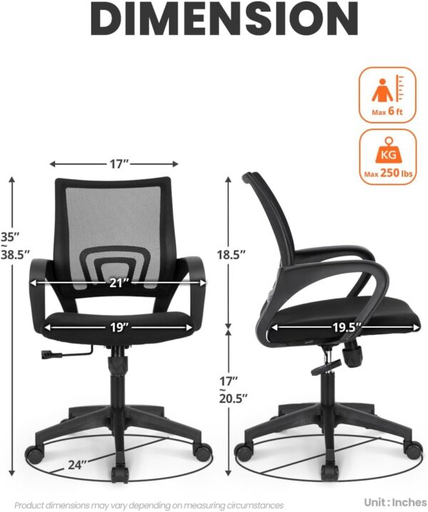 NEO CHAIR Office Chair Computer Desk Chair Gaming Ergonomic Mid Back Cushion Lumbar Support with Comfy Mesh Adjustable Swivel Rolling Home (Black) - Image 3