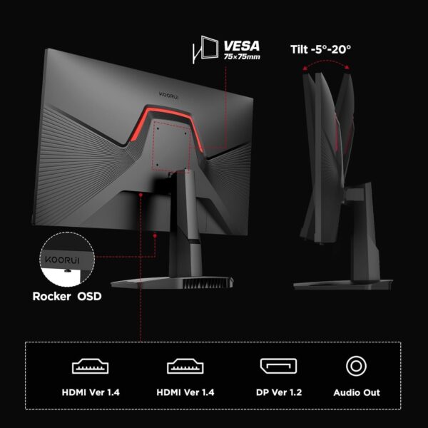 KOORUI Gaming Monitor 25-inch, 170Hz FHD 1080p Computer Monitor, 1ms GTG, Adaptive G-Sync, FreeSync Premium, 3 Sides Frameless, HDMI x 2, DisplayPort, Black, 25E3A - Image 6