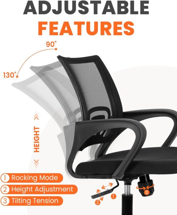 NEO CHAIR Office Chair Computer Desk Chair Gaming Ergonomic Mid Back Cushion Lumbar Support with Comfy Mesh Adjustable Swivel Rolling Home (Black) - Image 6