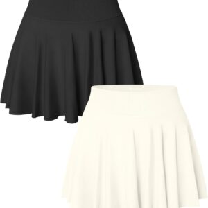 OQQ Women 2 Piece Skirts 2 in 1 Flowy Basic Versatile Stretchy Flared Casual Mini Skirts