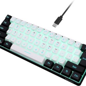 Snpurdiri 60% Wired Gaming Keyboard, RGB Backlit Mini Keyboard, Waterproof Small Ultra-Compact 61 Keys Keyboard for PC/Mac Gamer, Typist, Travel, Easy to Carry on Business Trip(Black-White)