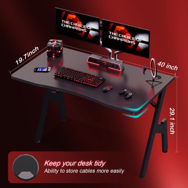 HLDIRECT 40 Inch Gaming Desk with Carbon Fibre Surface- A Shape Large Computer Desk Gaming Table Ergonomic Pc Gaming Workstation Home Office Desks - Image 3