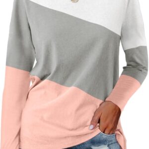 Minetom Women's Color Block Tops Casual Long Sleeve Tunic Round Neck Pullover Shirts