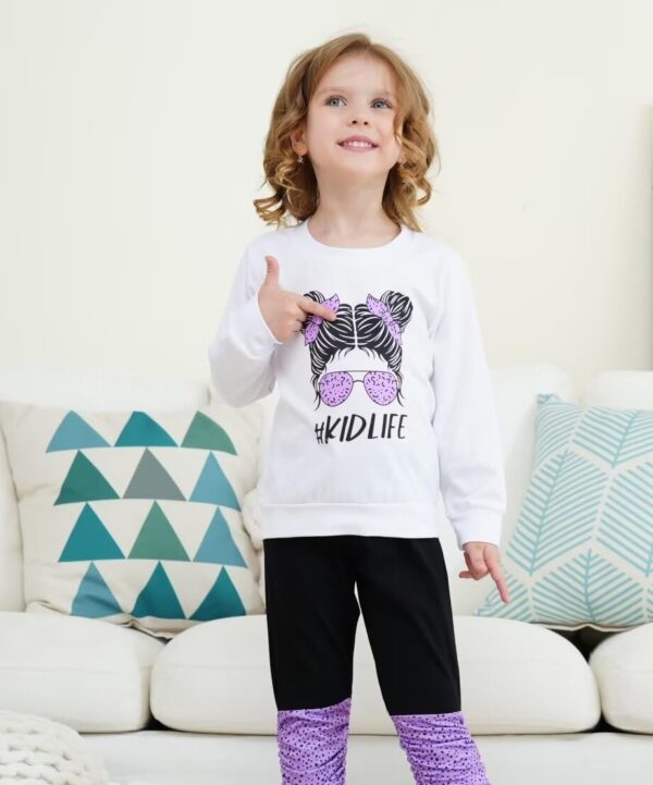 Kids Toddler Girls Clothes Figure Graphic Drop Shoulder Top Pullover Spotted Print Pants Fall Winter Outfit Set - Image 3