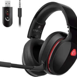 2.4GHz Wireless Gaming Headset for PS5, PS4 Fortnite & Call of Duty/FPS Gamers, PC, Nintendo Switch, Gaming Headphones with Mic, Bluetooth 5.3 Gaming Headset, Stereo Sound, Red Light -BlackRed