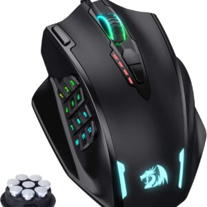 Redragon M908 Impact RGB LED MMO Gaming Mouse with 12 Side Buttons, Optical Wired Ergonomic Gamer Mouse with Max 12,400DPI, High Precision, 18 Programmable Macro Shortcuts, Comfort Grip