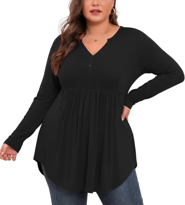 SHIJIALI Women's Plus Size Henley Shirts V Neck Button Tunic Tops Casual Long Sleeve Swing Flowy Blouse - Image 4