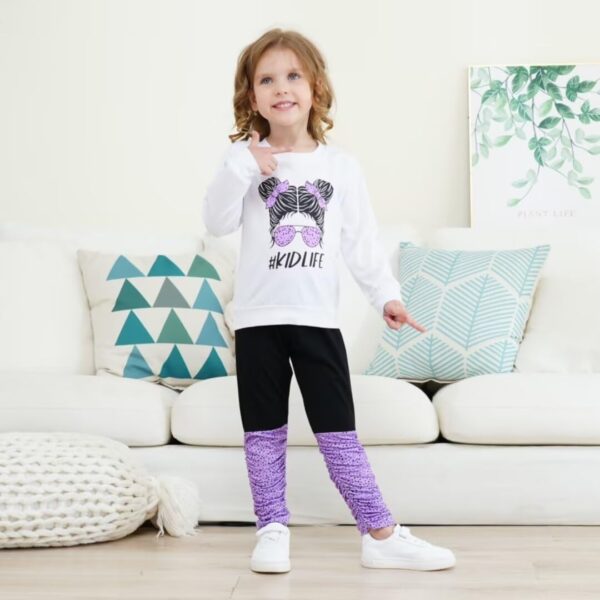 Kids Toddler Girls Clothes Figure Graphic Drop Shoulder Top Pullover Spotted Print Pants Fall Winter Outfit Set - Image 2