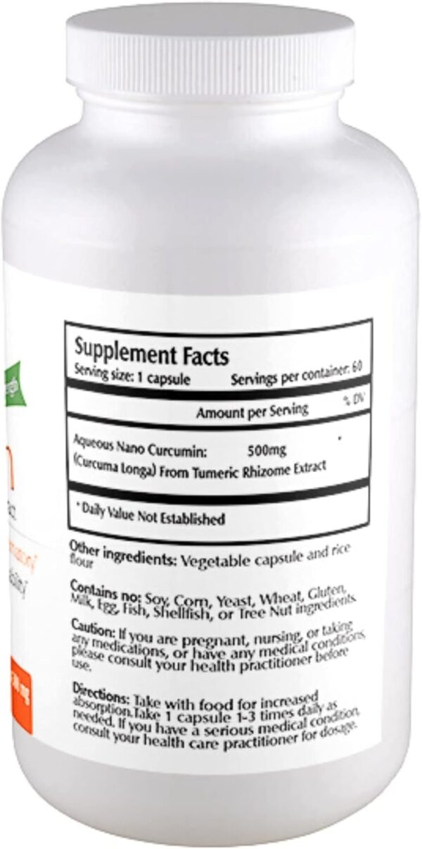 Nano Curcumin 500 mg Veggie Capsules (60 Servings), Nano for High Absorption, Supports Anti-Inflammatory & Immune Health, Non-GMO, Vegan, Gluten-Free - Image 2