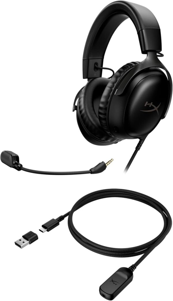 HyperX Cloud III – Wired Gaming Headset, PC, PS5, Xbox Series X|S, Angled 53mm Drivers, DTS Spatial Audio, Memory Foam, Durable Frame, Ultra-Clear 10mm Mic, USB-C, USB-A, 3.5mm – Black - Image 2