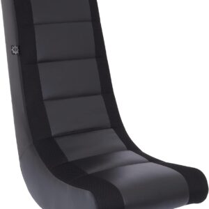 The Crew Furniture Classic Video Rocker Floor Gaming Chair, Kids and Teens, Racing Stripe PU Faux Leather & Polyester Mesh, Black/Black