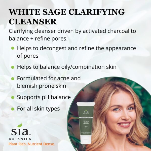 Clarifying Facial Cleanser (74ml/2.5oz Eco Tube) | Face Wash w/White Sage, Activated Charcoal, Tea Tree | Natural, Clean, Botanical Skincare for Women - Image 4