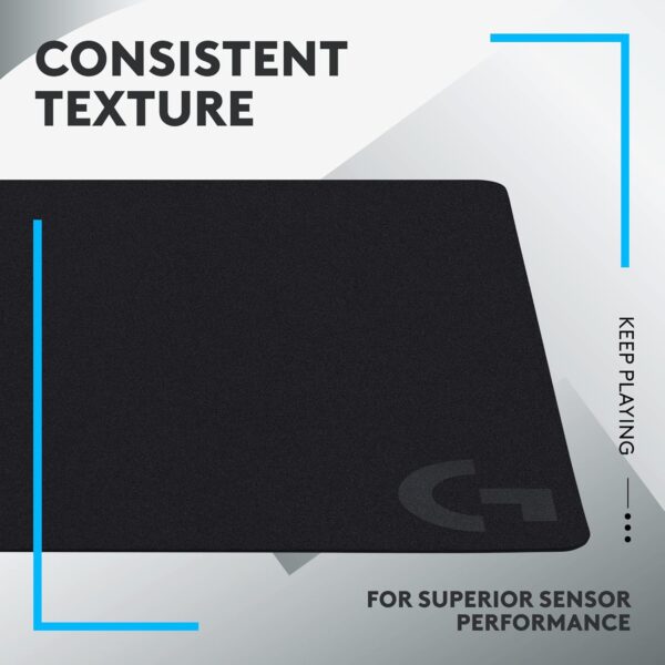 Logitech G240 Cloth Gaming Mouse Pad, Optimized for Gaming Sensors, Moderate Surface Friction, Non-Slip Mouse Mat - Black - Image 3