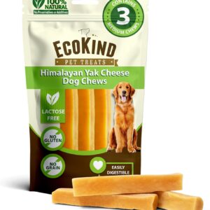EcoKind Premium Gold Yak Cheese Himalayan Dog Chews, Healthy Dog Treats for Medium Dogs, All Natural, Long Lasting Dog Chew for Aggressive Chewers, High Protein, Rawhide Free Treat, Medium - 3 Chews