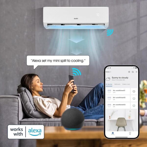 Mini Split Air Conditioner & Heater,18000 BTU Wifi Enabled 208/230V, 21 SEER2,Mini Splits Heating and Cooling,Wall Mount Ductless Inverter System, Compatible with Alexa, with Installation Kit - Image 2