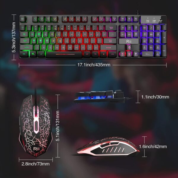 Rii Gaming Keyboard and Mouse Set, Multiple Color Rainbow LED Backlit Multimedia PC Gaming Keyboard,Office Keyboard Colorful Breathing Backlit Gaming Mouse for Working or Primer Gaming,Office Device - Image 2