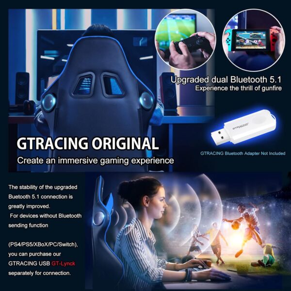 GTRACING Gaming Chair with Speakers Bluetooth Music Video Game Chair Audio Ergonomic Design Heavy Duty Office Computer Desk Chair（Blue） - Image 4