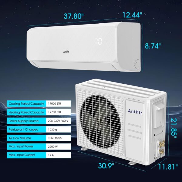 Mini Split Air Conditioner & Heater,18000 BTU Wifi Enabled 208/230V, 21 SEER2,Mini Splits Heating and Cooling,Wall Mount Ductless Inverter System, Compatible with Alexa, with Installation Kit - Image 7