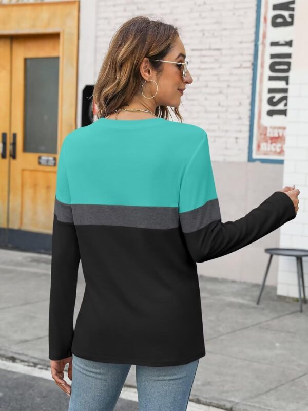 Minetom Women's Color Block Tunic Tops Casual Long Sleeve Shirts Round Neck Pullover - Image 4