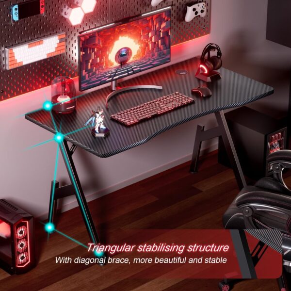 HLDIRECT 40 Inch Gaming Desk with Carbon Fibre Surface- A Shape Large Computer Desk Gaming Table Ergonomic Pc Gaming Workstation Home Office Desks - Image 4