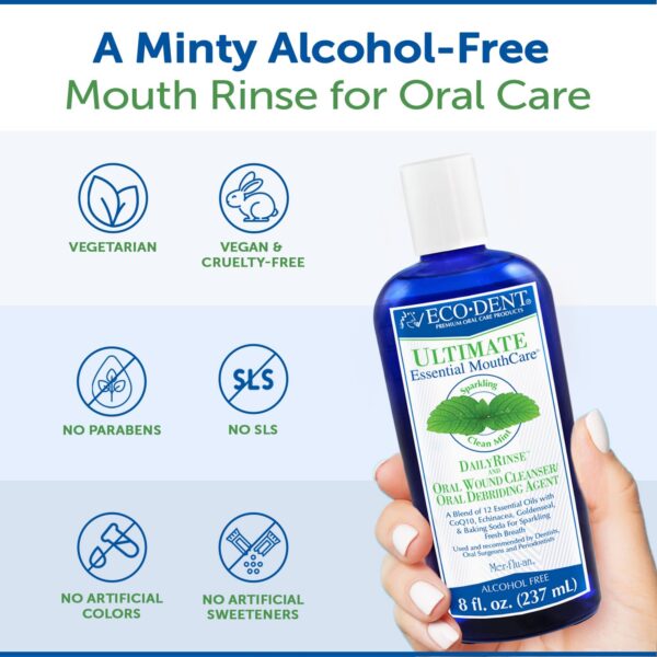 Eco-Dent Alcohol-Free Mouthwash, Mint - Ultimate Essential MouthCare, Oral Care Mouth Wash for Adults, Baking Soda Mouth Rinse with Essential Oils + DailyRinse Single-Use Pack, Mint - Image 5