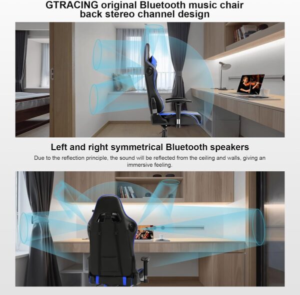 GTRACING Gaming Chair with Speakers Bluetooth Music Video Game Chair Audio Ergonomic Design Heavy Duty Office Computer Desk Chair（Blue） - Image 3