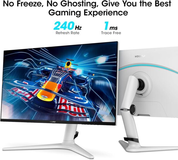 KOORUI Monitor, 27” 240Hz Gaming Monitor, Mini-LED - QHD (2560 x 1440) Computer Monitor, 1ms, HDR 1000, 100% sRGB, Height Adjustable, HDMI/DisplayPort, White/Grey, GN10 - Image 4