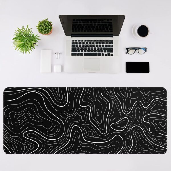 Mouse Pad Gaming Mousepad 31.5 x 11.8in Large Mouse Pad for Keyboard and Mouse with Anti-Slip Rubber Base, Keyboard Pad XL Mouse Mat for Home and Office（Black with White Topographic Line） - Image 3