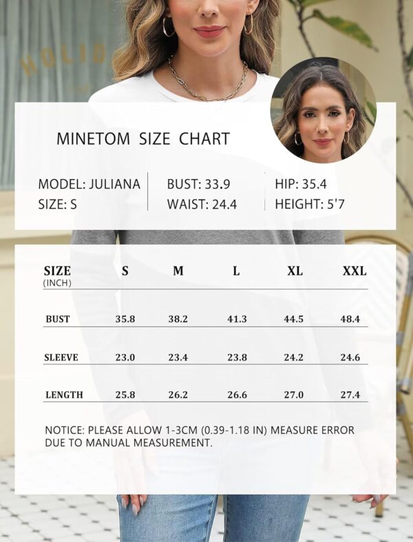 Minetom Women's Color Block Tops Casual Long Sleeve Tunic Round Neck Pullover Shirts - Image 6