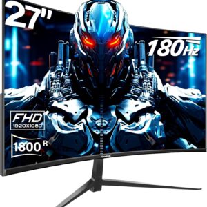 27 inch Curved Gaming Monitor,144Hz/180Hz PC Monitor Full HD 1080P, Frameless 1800R Computer Display with FreeSync & Eye-Care Technology, Wall Mountable, DP, HDMI Port (Black)