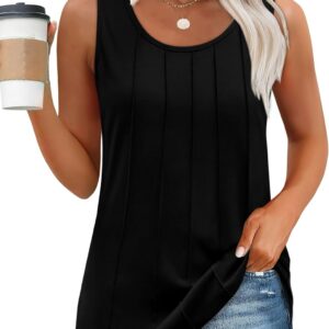 OFEEFAN Womens Tank Tops Loose Fit Pleated Scoop Neck Sleeveless Tops Casual Flowy 2025