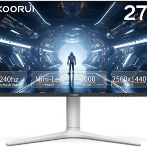KOORUI Monitor, 27” 240Hz Gaming Monitor, Mini-LED - QHD (2560 x 1440) Computer Monitor, 1ms, HDR 1000, 100% sRGB, Height Adjustable, HDMI/DisplayPort, White/Grey, GN10