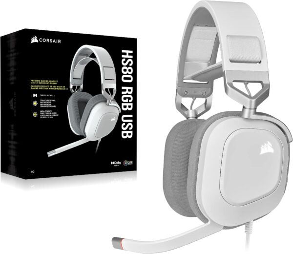 Corsair HS80 RGB USB Premium Gaming Headset with Dolby Audio 7.1 Surround Sound (Broadcast-Grade Omni-Directional Microphone, Memory Foam Earpads, High-Fidelity Sound, Durable Construction) White - Image 7