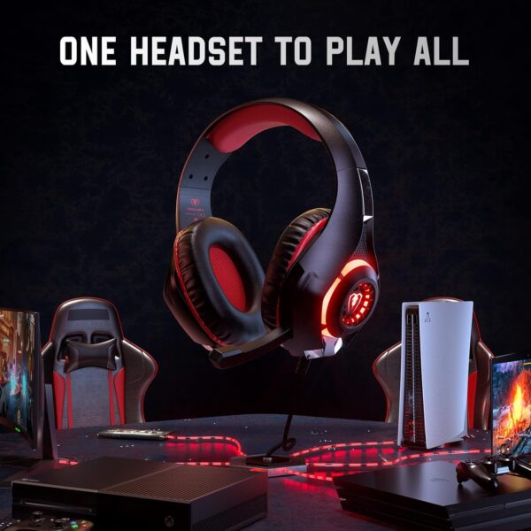 Gaming Headset for Ps4 Ps5 Xbox One Switch PC with Noise Canceling Mic, Deep Bass Stereo Sound (Black Red) - Image 4