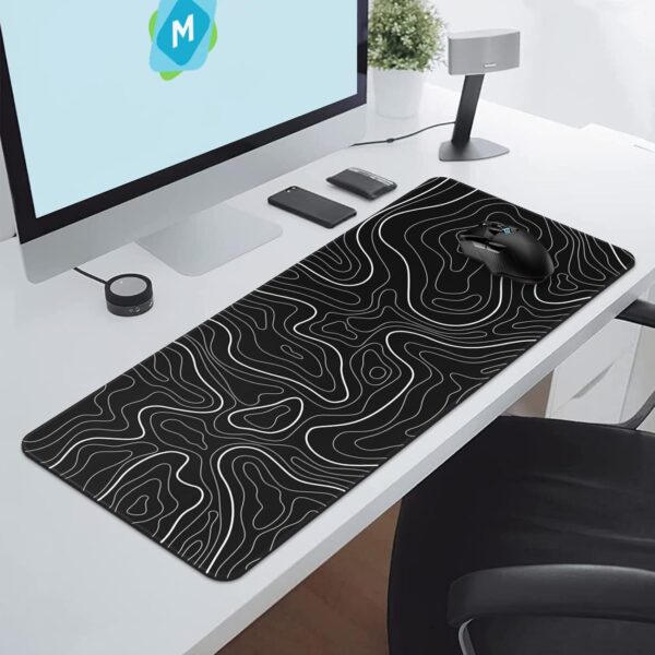 Mouse Pad Gaming Mousepad 31.5 x 11.8in Large Mouse Pad for Keyboard and Mouse with Anti-Slip Rubber Base, Keyboard Pad XL Mouse Mat for Home and Office（Black with White Topographic Line） - Image 4