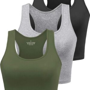 Sports Crop Tank Tops for Women Cropped Workout Tops Racerback Running Yoga Tanks Cotton Sleeveless Gym Shirts 3 Pack