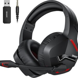 BINNUNE Wireless Gaming Headset with Microphone for PC PS4 PS5, 2.4G Wireless Bluetooth USB Gamer Headphones with Mic for Laptop Computer