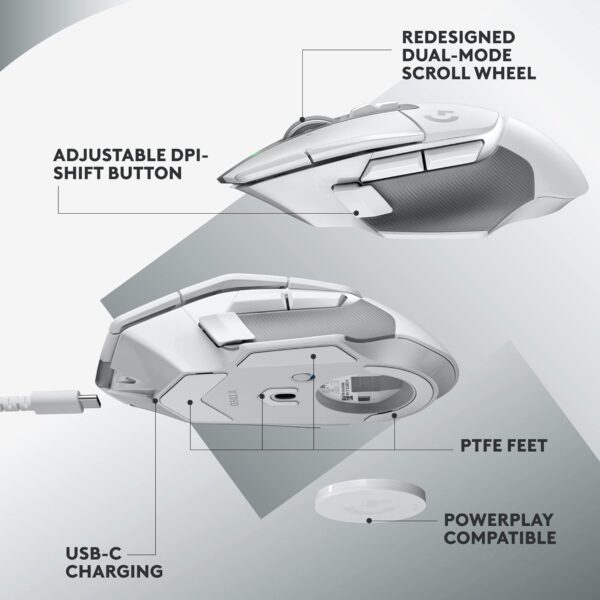 Logitech G502 X Lightspeed Wireless Gaming Mouse - LIGHTFORCE hybrid optical-mechanical switches, HERO 25K gaming sensor, compatible with PC - macOS/Windows - White - Image 5