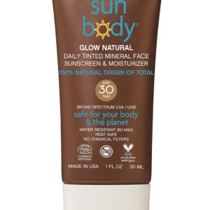Love Sun Body Daily Tinted Face Sunscreen & Moisturizer (Tan) | SPF 30 Mineral Zinc Oxide | 100% Natural Origin | Reef Safe CC Cream | Ecocert Certified Cosmos Natural | 1 fl oz | EWG Verified®