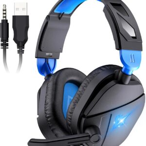 G63 Gaming Headsets for PC, Gaming Headphones with Noise Canceling Mic, PS5 PS4 Headset with Soft Memory Earmuffs, LED Light, Stereo Sound, 2m Wired Over Ear Headphones for Xbox One, Mac, Laptop, PC