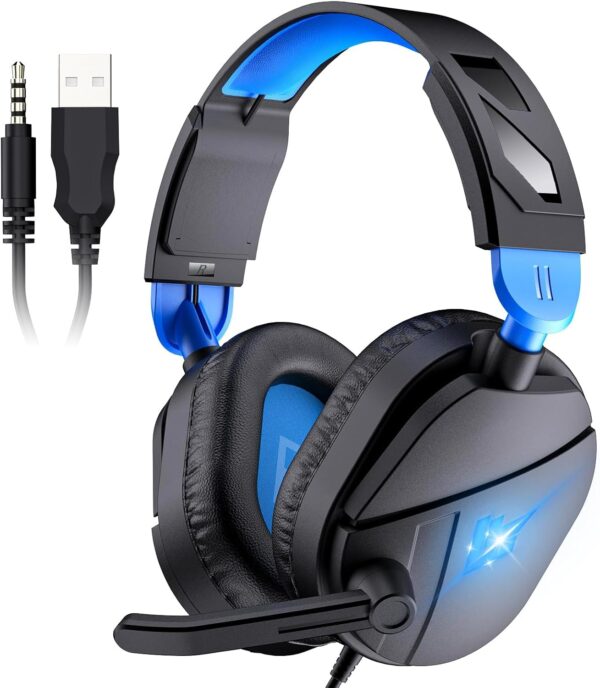 G63 Gaming Headsets for PC, Gaming Headphones with Noise Canceling Mic, PS5 PS4 Headset with Soft Memory Earmuffs, LED Light, Stereo Sound, 2m Wired Over Ear Headphones for Xbox One, Mac, Laptop, PC