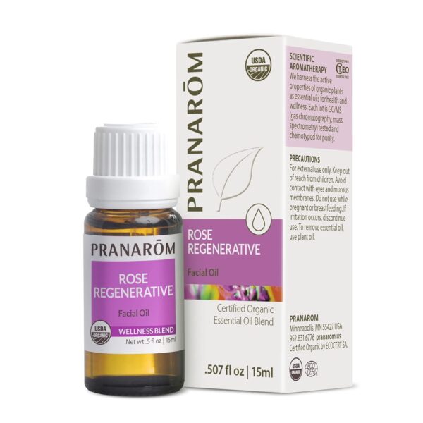 Pranarom - Rose Regenerative Facial Essential Oil Blend (5ml) - Lavender, Rosehip Seed, Frankincense, and Lemon - 100% Pure Essential Oil for Skincare | USDA and ECOCERT Certified Organic