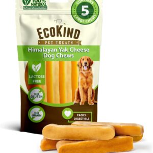 EcoKind Premium Gold Yak Cheese Himalayan Dog Chews, Dog Treats Large Breed, All Natural, High Protein, for Aggressive Chewers, Large - 5 Chews
