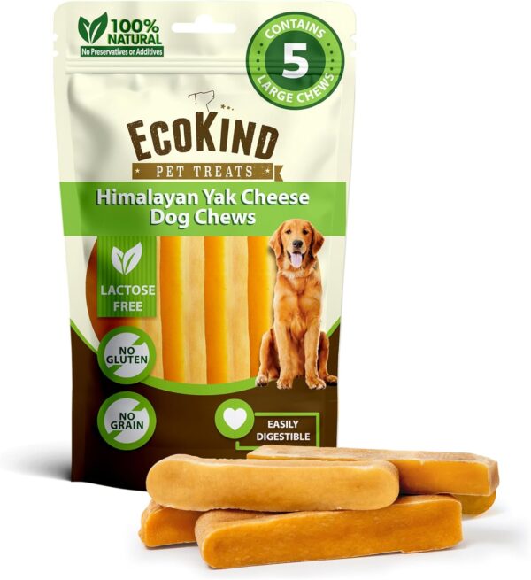 EcoKind Premium Gold Yak Cheese Himalayan Dog Chews, Dog Treats Large Breed, All Natural, High Protein, for Aggressive Chewers, Large - 5 Chews