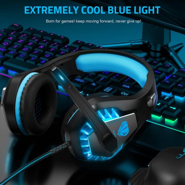 Gaming Headset with Microphone for PC PS4 PS5 Headset Noise Cancelling Gaming Headphones for Laptop Mac Switch Xbox One Headset with LED Lights Deep Bass for Kids Adults Black Blue - Image 6