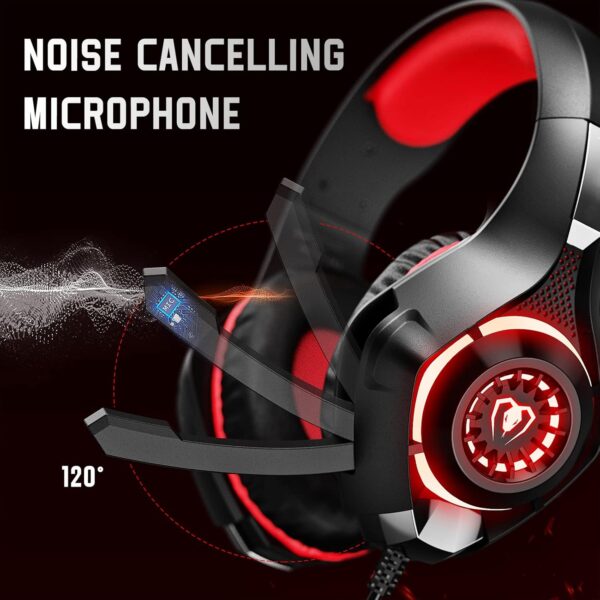 Gaming Headset for Ps4 Ps5 Xbox One Switch PC with Noise Canceling Mic, Deep Bass Stereo Sound (Black Red) - Image 3