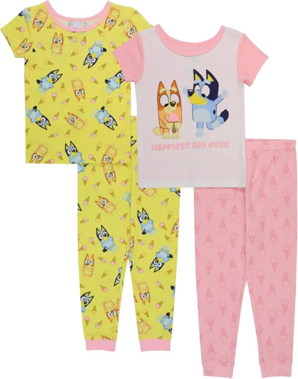 Bluey Girls' 4-Piece Snug-fit Cotton Pajama Set, Soft & Cute for Kids