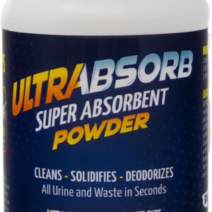 ULTRABSORB Super Absorbent Powder: Multi-Purpose Liquid Spill Solidifies & Deodorizer - Urine, Vomit, Absorb - Odor Remover + Oxy Cleaning Portable Toilet Porta Potty 100% Eco Bio Gel Size 7.0 Oz