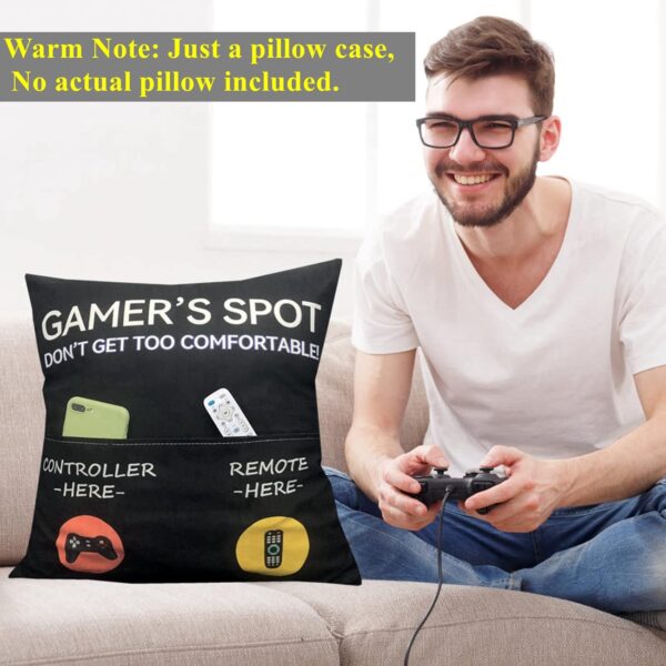 Gamer Gifts, Pocket Design Throw Pillow Covers 18 x 18 Inch + Gamer Socks, Gaming Room Décor Stocking Stuffers Easter Basket Stuffers for Teen Boys Girls Men Father Boyfriends - Image 5