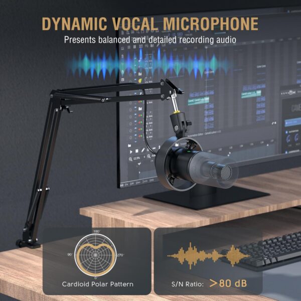 FIFINE K688 Podcast Microphone Kit, USB/XLR Dynamic Microphone with Boom Arm for PC/XLR Mixer, Gaming Mic with Mute Button, Headphone Jack for Vocal, Voice-Over, Streaming, Music Recording -K688CT - Image 3